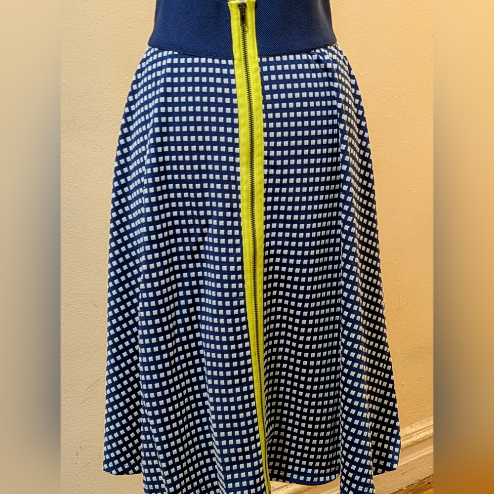 Marc Bouwer Patterned Knit Wide Elastic Waist Front Zip Midi